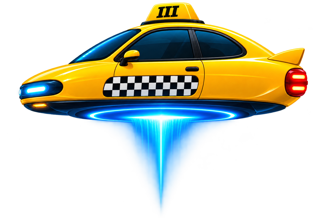 Ey Taxi hover taxi with glowing blue thruster